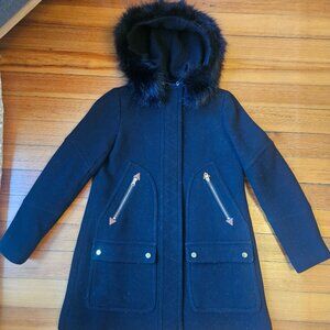 J Crew Black Italian Stadium Cloth Wool Coat Size 2